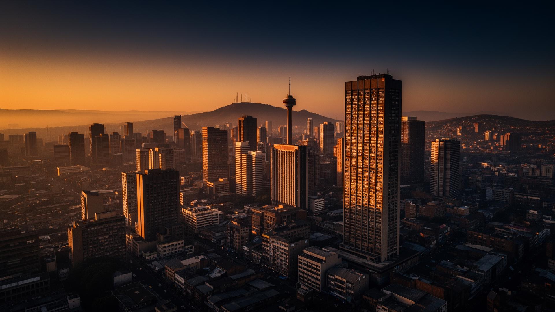 Johannesburg CBD skyline at golden hour
